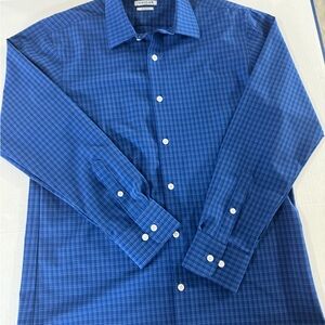 Haggar Navy and Light Blue Checked Dress Shirt